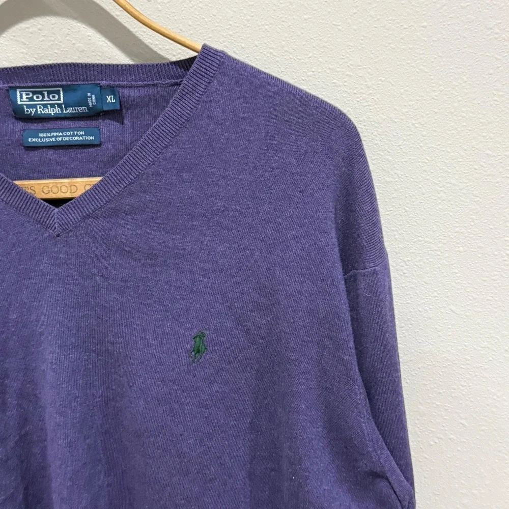 VTG Polo Ralph Lauren Pima Cotton V-Neck Sweater Mens‎ XL Long Sleeve Pony Logo